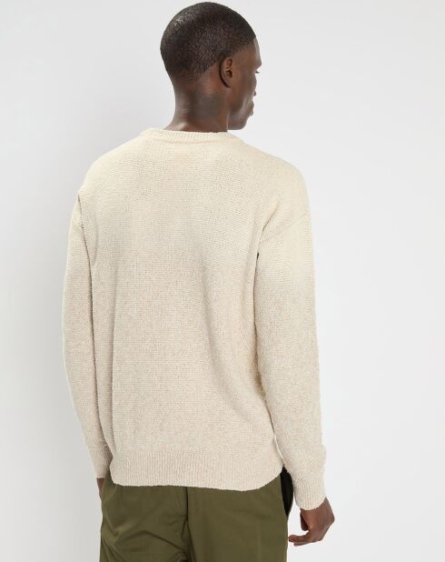 Pull col rond brodé beige clair