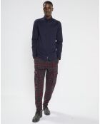 Pantalon cargo en Laine mélangée Slim Fit à carreaux bordeaux/bleu