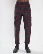 Pantalon cargo en Laine mélangée Slim Fit à carreaux bordeaux/bleu