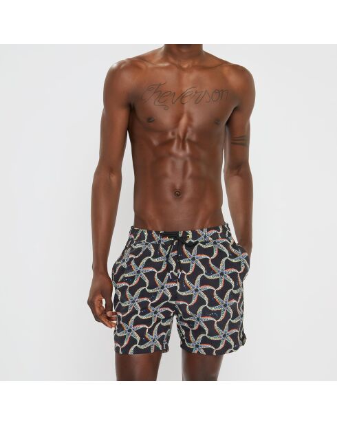 Schwarze Badeshorts aus recyceltem Nylon mit Fantasy-Print