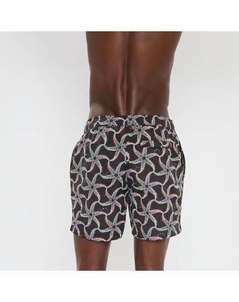 Schwarze Badeshorts aus recyceltem Nylon mit Fantasy-Print