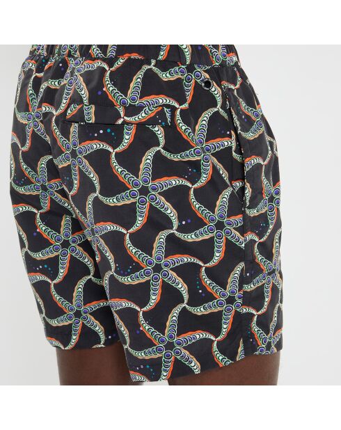 Schwarze Badeshorts aus recyceltem Nylon mit Fantasy-Print