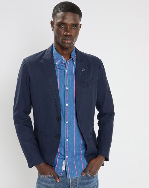 Blazer en Lin mélangé Slim Fit bleu marine