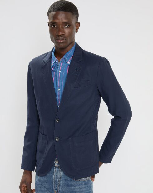 Blazer en Lin mélangé Slim Fit bleu marine