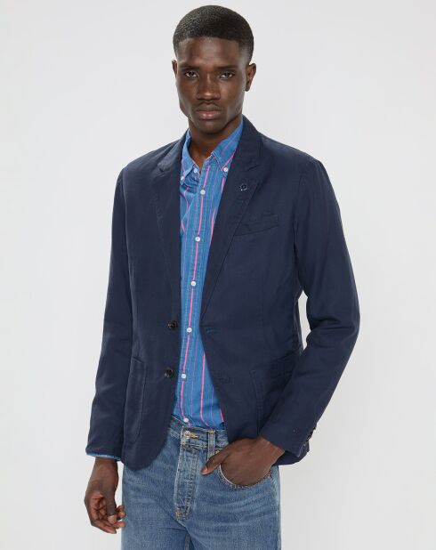 Blazer en Lin mélangé Slim Fit bleu marine