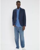 Blazer en Lin mélangé Slim Fit bleu marine