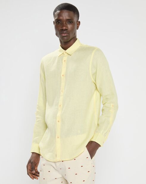 Chemise 100% Lin Regular Fit Garment Dyed jaune clair