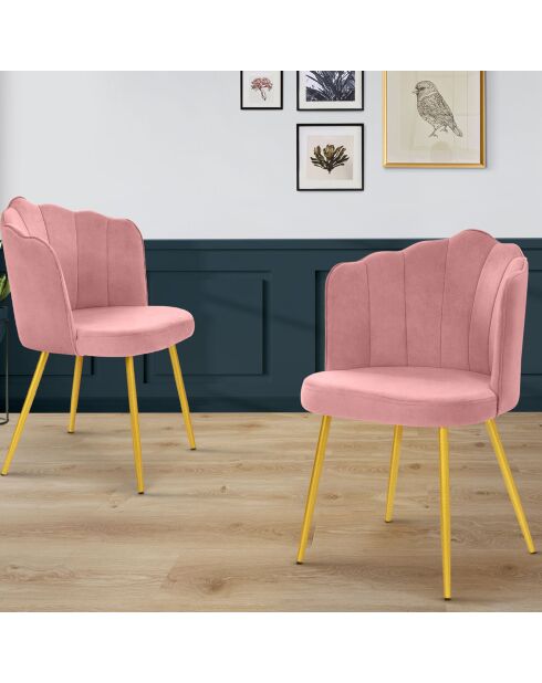 2 Chaises Arielle en Velours roses - 55x51x82 cm