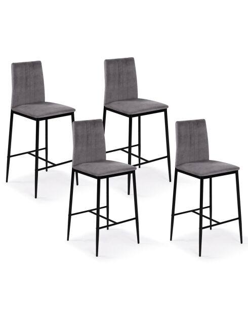 4 Tabourets de bar glam Jade en Velours gris foncé - 43x46.5x100 cm