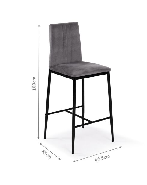 4 Tabourets de bar glam Jade en Velours gris foncé - 43x46.5x100 cm