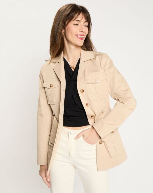 Trench-coat court en Gabardine Vania beige