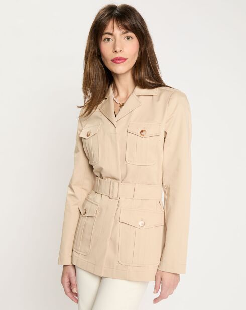 Trench-coat court en Gabardine Vania beige