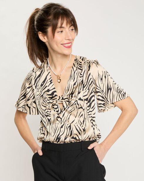 Top Tangui imprimée animal noir/beige