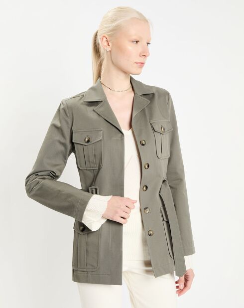 Trench-coat court en Gabardine Vania kaki