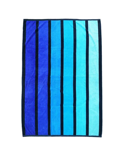 Serviette de plage en éponge velours Happy bleue - 140x180 cm