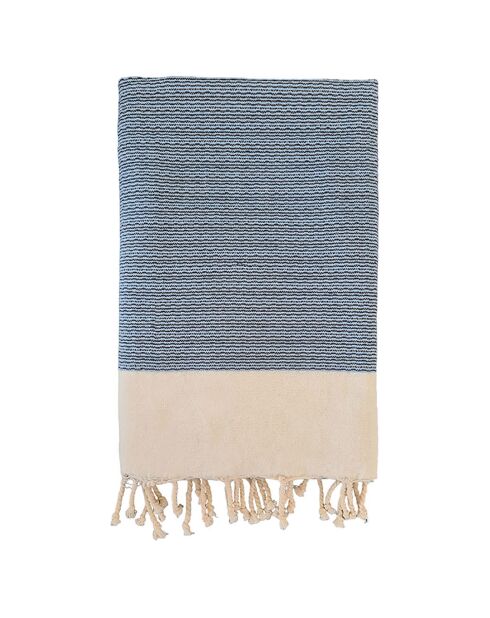 Fouta nid d'abeille Athena bleu marine - 100x200 cm