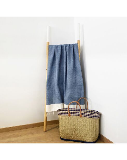 Fouta nid d'abeille Athena bleu marine - 100x200 cm
