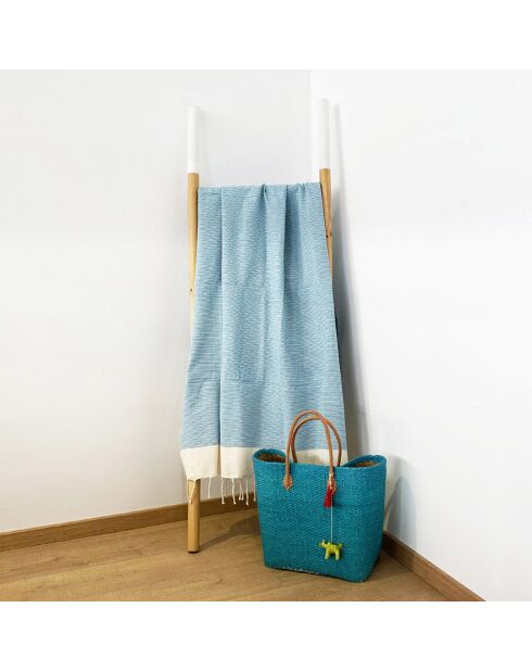 Fouta nid d'abeille Athena turquoise - 100x200 cm