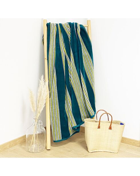 Serviette de plage en éponge velours Milonga vert/bleu - 90x170 cm
