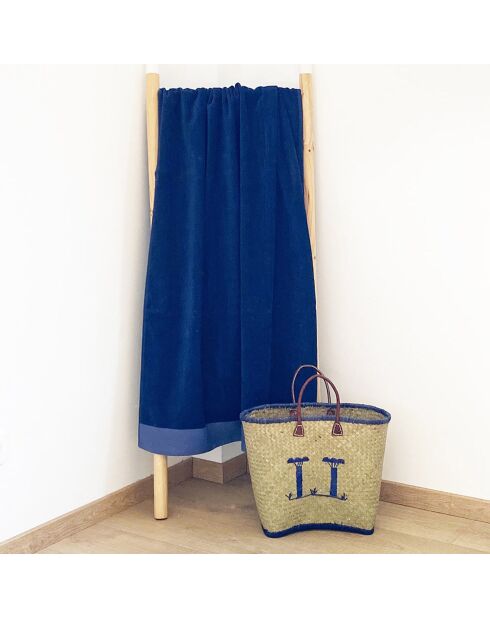 Serviette de bain en éponge velours Shady Xl bleu marine - 140x180 cm