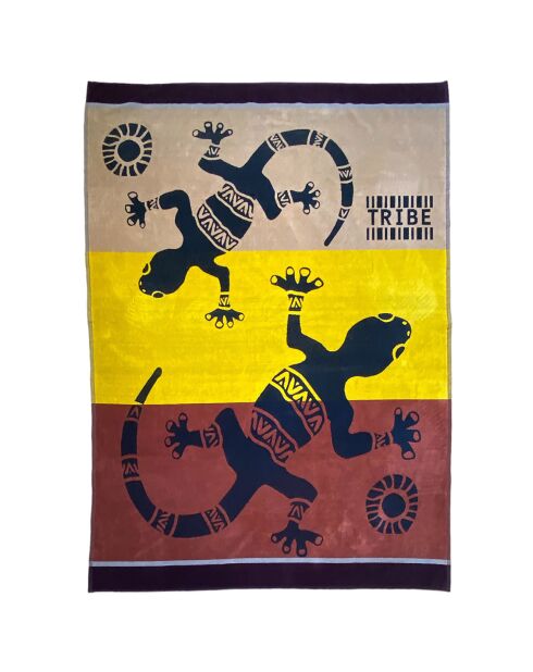 Serviette de plage en éponge velours Tribalno chocolat - 140x180 cm