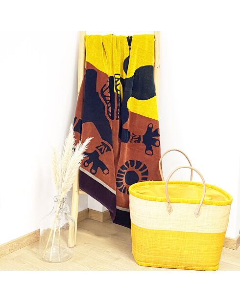 Serviette de plage en éponge velours Tribalno chocolat - 140x180 cm