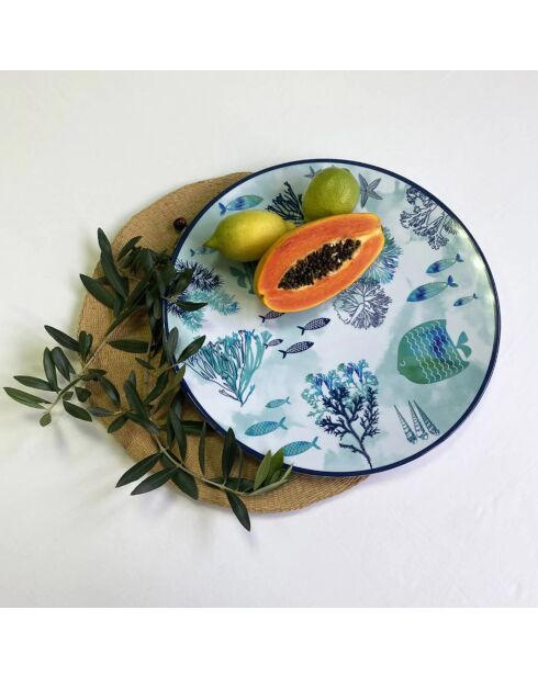 Piatto tondo blu caraibico/bianco - D.35,5 cm