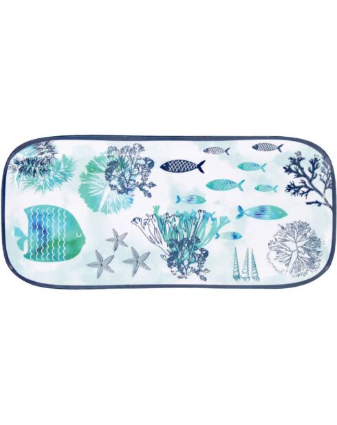 Piatto lungo blu caraibico/bianco - 37,5x17 cm