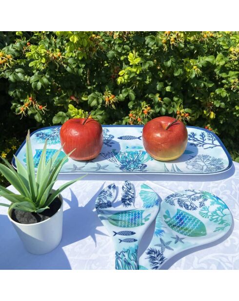 Piatto lungo blu caraibico/bianco - 37,5x17 cm