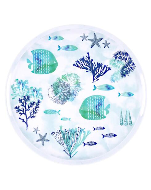 Vassoio rotondo grande blu caraibico/bianco - D.36 cm