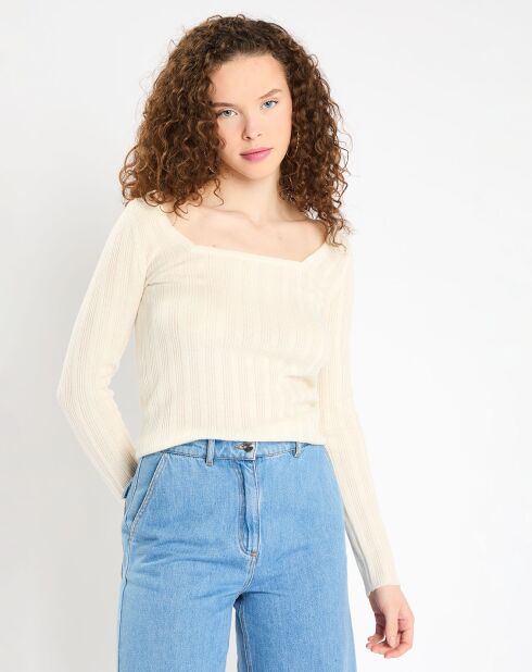 Pull en Laine & Cachemire Sacha col danseuse écru