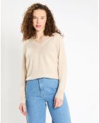 Pull 100% Cachemire Zocon col V beige clair