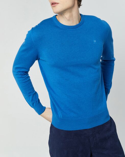 Pull en Coton & Soie col rond bleu vif