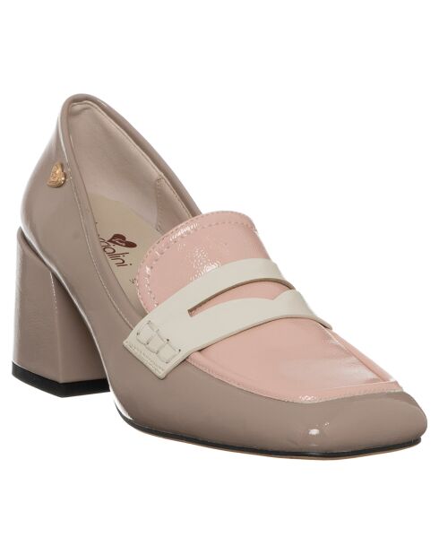 Mocassins Caroline beige/rose - Talon 5 cm
