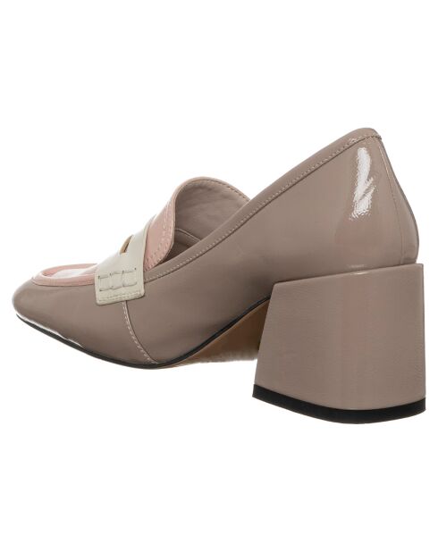 Mocassins Caroline beige/rose - Talon 5 cm