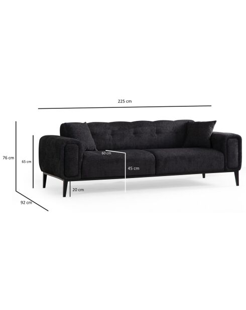 Canapé semi-convertible Athena 3 places noir - 225x92x76 cm