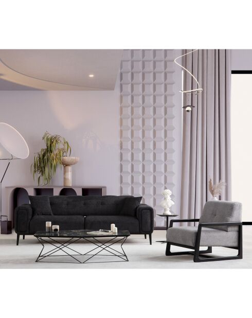 Canapé semi-convertible Athena 3 places noir - 225x92x76 cm