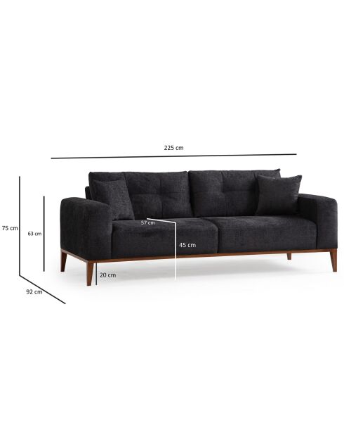 Canapé semi-convertible Sinor 3 places anthracite - 225x92x75 cm