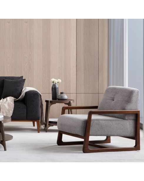 Fauteuil Athena gris clair/walnut - 72x60x81 cm
