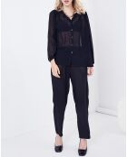 Pantalon satiné Freesia imprimé ton sur ton noir
