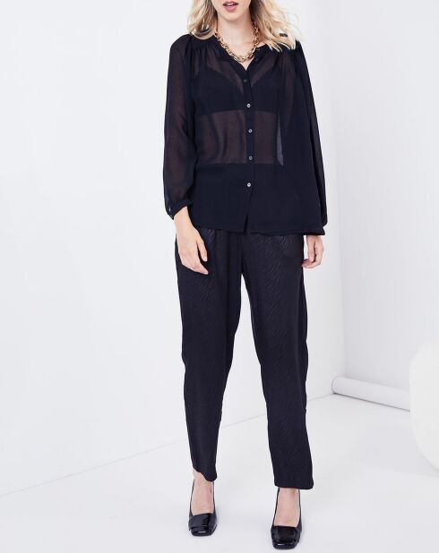 Pantalon satiné Freesia imprimé ton sur ton noir