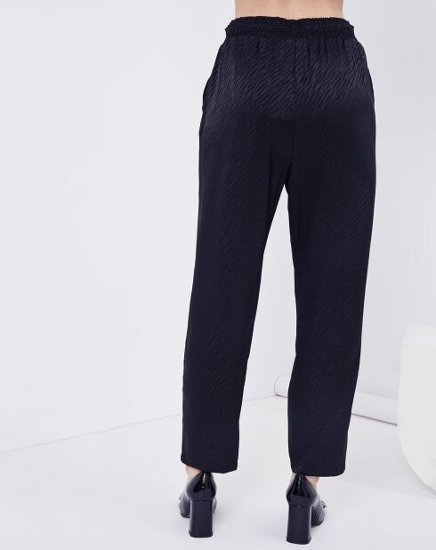 Pantalon satiné Freesia imprimé ton sur ton noir