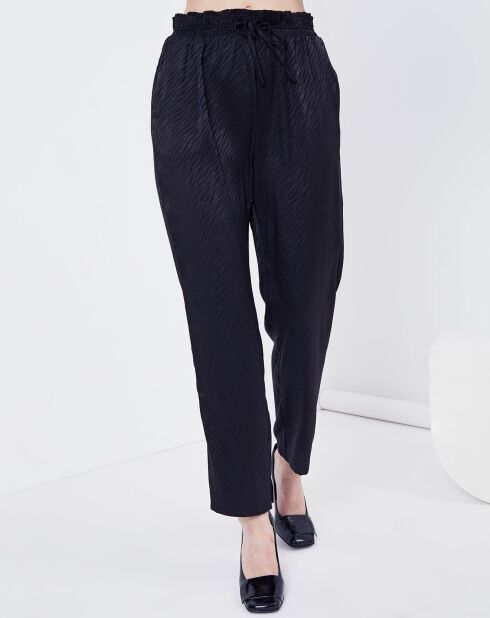 Pantalon satiné Freesia imprimé ton sur ton noir