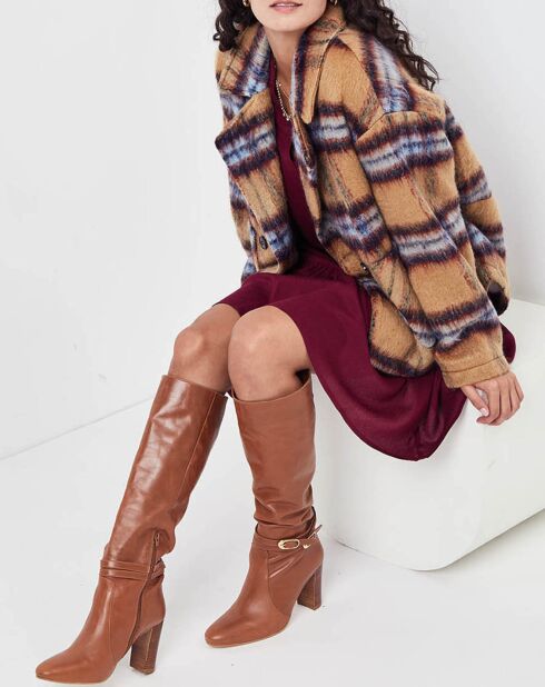 Veste fourrée en Laine mélangée Vitelotte beige foncé/multicolore