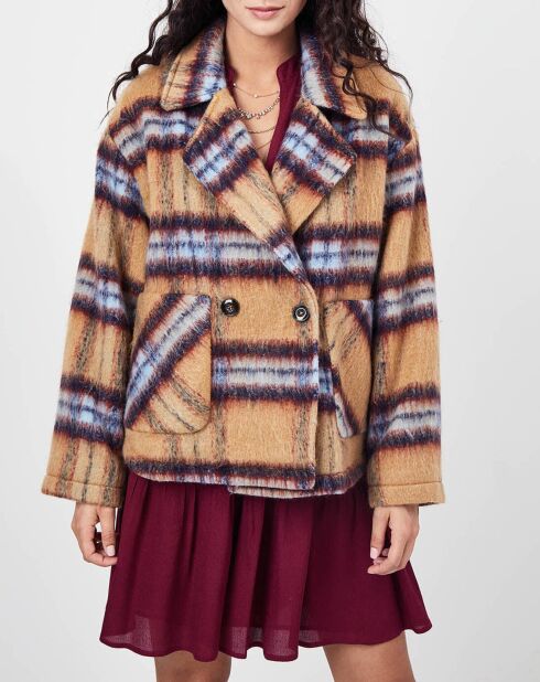 Veste fourrée en Laine mélangée Vitelotte beige foncé/multicolore