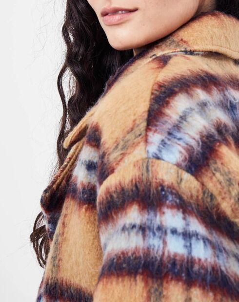 Veste fourrée en Laine mélangée Vitelotte beige foncé/multicolore