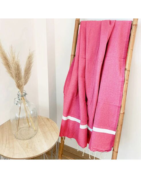 Fouta nid d'abeille Melissa Xl rose - 200x200 cm