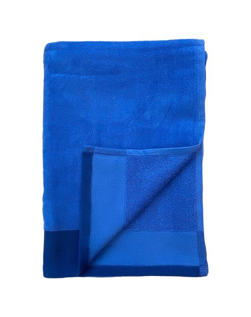 Shady velvet badhanddoek in badstof beige/blauw - 90x160 cm