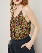 Top Capucine imprimé noir/multicolore