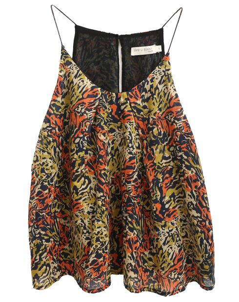 Top Capucine imprimé noir/multicolore